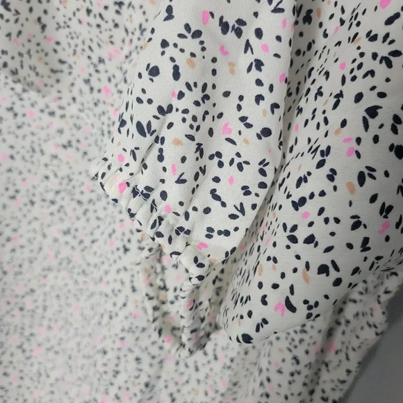 Banana Republic Ruffle V-Neck‎ Blouse White Speckle Size X-large - Picture 4 of 9